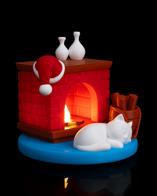 Kitty Night Night - Lampă de Veghe cu Șemineu și Pisicuță Adormită