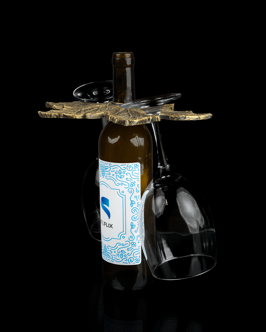 Suport de Vin + Pahare de Vin "Frunză de Viță-de-vie"