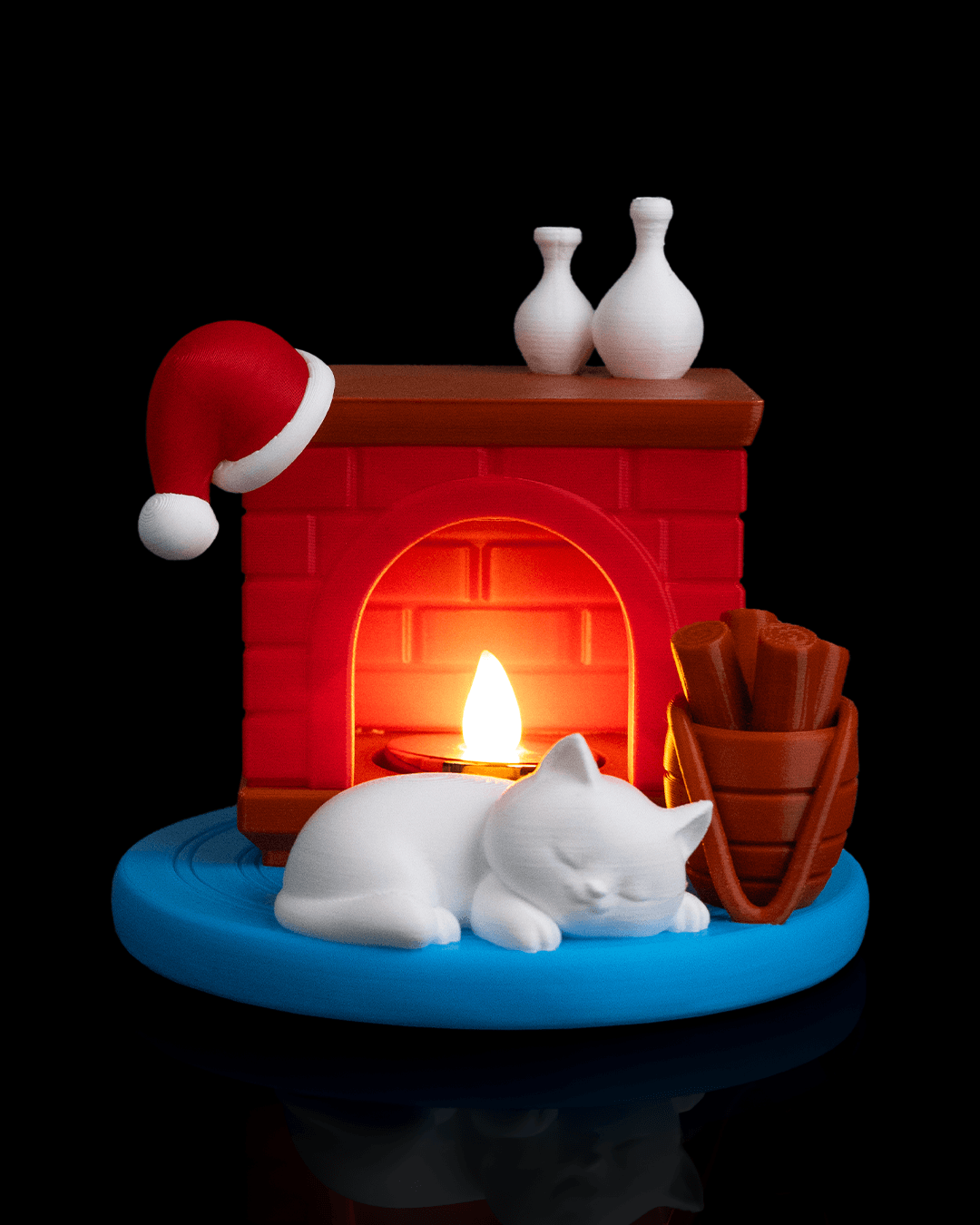 Kitty Night Night - Lampă de Veghe cu Șemineu și Pisicuță Adormită