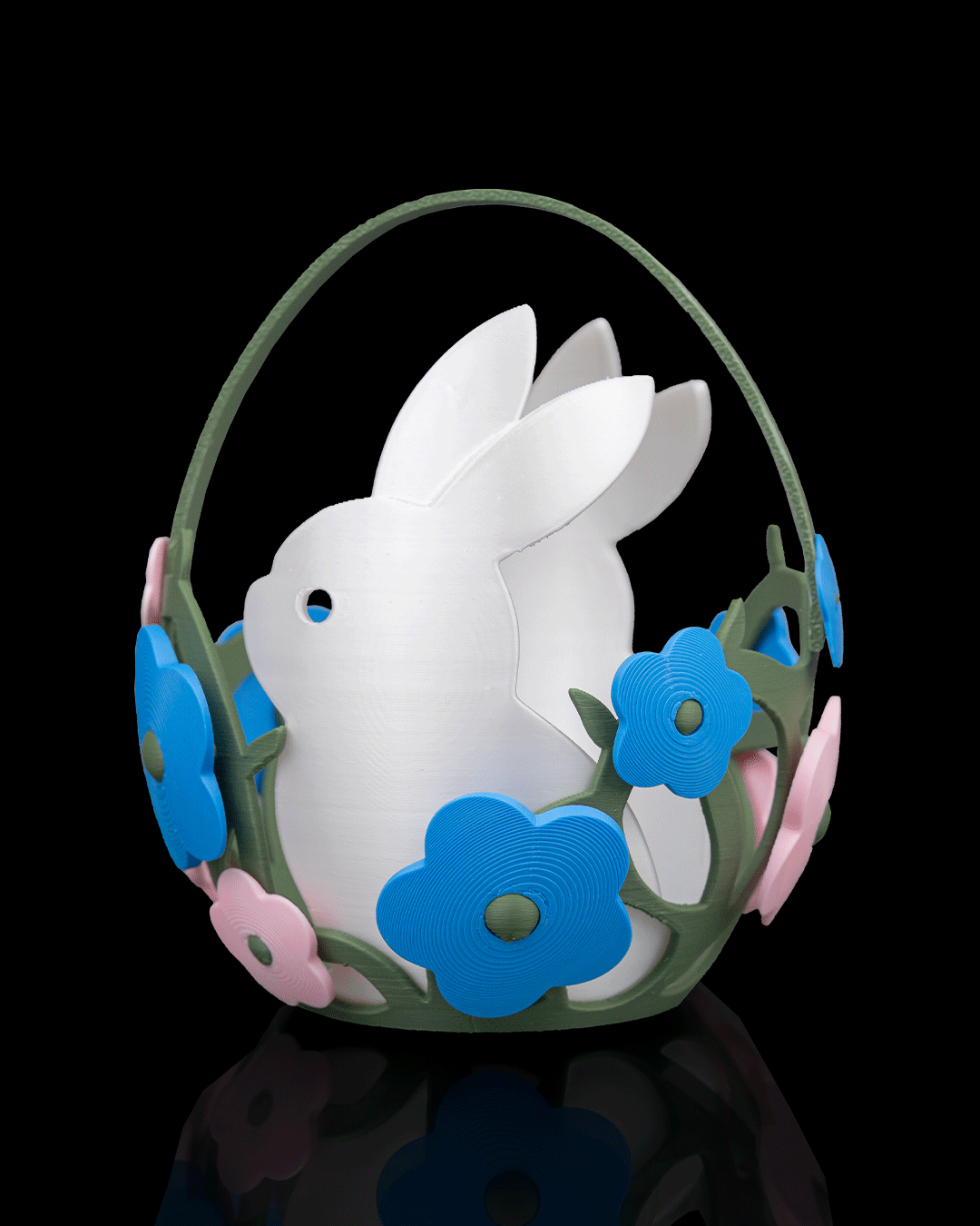 Coșuleț de Paște Spring Egg Basket cu Iepurași și Flori