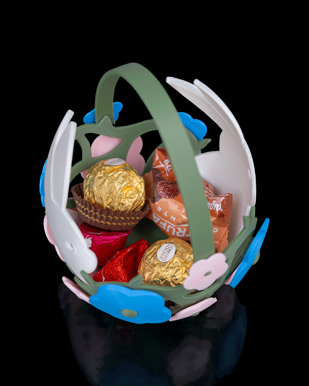 Coșuleț de Paște Spring Egg Basket cu Iepurași și Flori