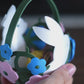 Coșuleț de Paște Spring Egg Basket cu Iepurași și Flori